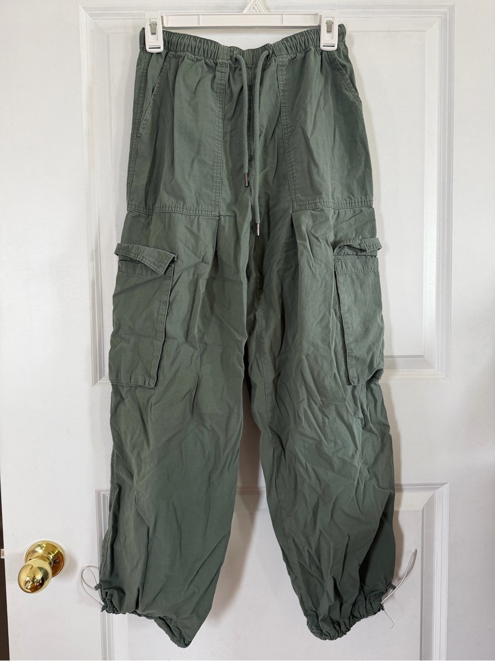 PGD Sage Army Green Drawstring Parachute Cargo Hiking Pants Size XS 100% Cotton